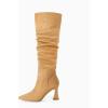 imageCoutgo Womens Slouchy Knee High Boots Wide Calf Pointed Toe Side Zipper Chunky Heel Long Boots Winter ShoesKhaki