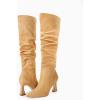 imageCoutgo Womens Slouchy Knee High Boots Wide Calf Pointed Toe Side Zipper Chunky Heel Long Boots Winter ShoesKhaki