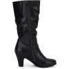 imageCoutgo Womens Slouchy Mid Calf Boots Chunky Heel Faux Leather Knee High Boots Side Zipper Metal Buckle Folds Winter BootsBlack