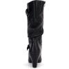 imageCoutgo Womens Slouchy Mid Calf Boots Chunky Heel Faux Leather Knee High Boots Side Zipper Metal Buckle Folds Winter BootsBlack