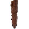 imageCoutgo Womens Slouchy Mid Calf Boots Chunky Heel Faux Leather Knee High Boots Side Zipper Metal Buckle Folds Winter BootsBrown