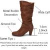 imageCoutgo Womens Slouchy Mid Calf Boots Chunky Heel Faux Leather Knee High Boots Side Zipper Metal Buckle Folds Winter BootsBrown