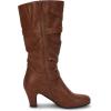 imageCoutgo Womens Slouchy Mid Calf Boots Chunky Heel Faux Leather Knee High Boots Side Zipper Metal Buckle Folds Winter BootsBrown