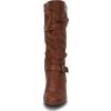 imageCoutgo Womens Slouchy Mid Calf Boots Chunky Heel Faux Leather Knee High Boots Side Zipper Metal Buckle Folds Winter BootsBrown