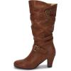 imageCoutgo Womens Slouchy Mid Calf Boots Chunky Heel Faux Leather Knee High Boots Side Zipper Metal Buckle Folds Winter BootsBrown