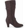 imageCoutgo Womens Slouchy Mid Calf Boots Chunky Heel Faux Leather Knee High Boots Side Zipper Metal Buckle Folds Winter BootsCoffee