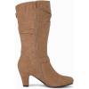 imageCoutgo Womens Slouchy Mid Calf Boots Chunky Heel Faux Leather Knee High Boots Side Zipper Metal Buckle Folds Winter BootsLight Brown