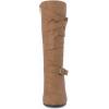 imageCoutgo Womens Slouchy Mid Calf Boots Chunky Heel Faux Leather Knee High Boots Side Zipper Metal Buckle Folds Winter BootsLight Brown