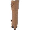 imageCoutgo Womens Slouchy Mid Calf Boots Chunky Heel Faux Leather Knee High Boots Side Zipper Metal Buckle Folds Winter BootsLight Brown