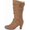 imageCoutgo Womens Slouchy Mid Calf Boots Chunky Heel Faux Leather Knee High Boots Side Zipper Metal Buckle Folds Winter BootsLight Brown