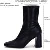 imageCoutgo Womens Square Toe Gogo Mid Calf Booties Patent Leather High Chunky Block Heel Side Zipper Ankle BootsBlack