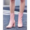 imageCoutgo Womens Square Toe Gogo Mid Calf Booties Patent Leather High Chunky Block Heel Side Zipper Ankle BootsPink