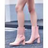 imageCoutgo Womens Square Toe Gogo Mid Calf Booties Patent Leather High Chunky Block Heel Side Zipper Ankle BootsPink