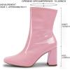 imageCoutgo Womens Square Toe Gogo Mid Calf Booties Patent Leather High Chunky Block Heel Side Zipper Ankle BootsPink