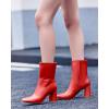 imageCoutgo Womens Square Toe Gogo Mid Calf Booties Patent Leather High Chunky Block Heel Side Zipper Ankle BootsRed