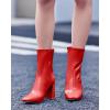 imageCoutgo Womens Square Toe Gogo Mid Calf Booties Patent Leather High Chunky Block Heel Side Zipper Ankle BootsRed