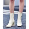 imageCoutgo Womens Square Toe Gogo Mid Calf Booties Patent Leather High Chunky Block Heel Side Zipper Ankle BootsWhite