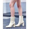 imageCoutgo Womens Square Toe Gogo Mid Calf Booties Patent Leather High Chunky Block Heel Side Zipper Ankle BootsWhite