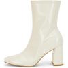 imageCoutgo Womens Square Toe Gogo Mid Calf Booties Patent Leather High Chunky Block Heel Side Zipper Ankle BootsWhite