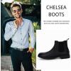 imageMens Ankle Boots Chelsea Round Toe Slip on Waterproof Faux Leather Classic Dress Booties for MenBlack