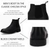 imageMens Ankle Boots Chelsea Round Toe Slip on Waterproof Faux Leather Classic Dress Booties for MenBlack