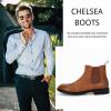 imageMens Ankle Boots Chelsea Round Toe Slip on Waterproof Faux Leather Classic Dress Booties for MenBrown