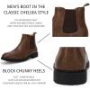 imageMens Ankle Boots Chelsea Round Toe Slip on Waterproof Faux Leather Classic Dress Booties for MenDark Brown