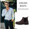 imageMens Ankle Boots Chelsea Round Toe Slip on Waterproof Faux Leather Classic Dress Booties for MenRedbrown