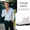 imageMens Ankle Boots Chelsea Round Toe Slip on Waterproof Faux Leather Classic Dress Booties for MenWhite