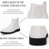 imageMens Ankle Boots Chelsea Round Toe Slip on Waterproof Faux Leather Classic Dress Booties for MenWhite