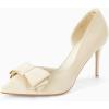 imageWomens Bow Heels Closed Pointed Toe Dress Shoes Stiletto Slip on Wedding PumpsBeige