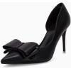 imageWomens Bow Heels Closed Pointed Toe Dress Shoes Stiletto Slip on Wedding PumpsBlack