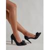imageWomens Bow Heels Closed Pointed Toe Dress Shoes Stiletto Slip on Wedding PumpsBlack