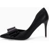 imageWomens Bow Heels Closed Pointed Toe Dress Shoes Stiletto Slip on Wedding PumpsBlack