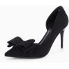 imageWomens Bow Heels Closed Pointed Toe Dress Shoes Stiletto Slip on Wedding PumpsBlacksuede