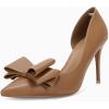imageWomens Bow Heels Closed Pointed Toe Dress Shoes Stiletto Slip on Wedding PumpsBrown