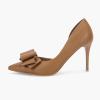 imageWomens Bow Heels Closed Pointed Toe Dress Shoes Stiletto Slip on Wedding PumpsBrown