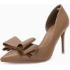 imageWomens Bow Heels Closed Pointed Toe Dress Shoes Stiletto Slip on Wedding PumpsCoffee