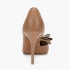 imageWomens Bow Heels Closed Pointed Toe Dress Shoes Stiletto Slip on Wedding PumpsCoffee