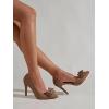 imageWomens Bow Heels Closed Pointed Toe Dress Shoes Stiletto Slip on Wedding PumpsCoffee