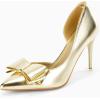 imageWomens Bow Heels Closed Pointed Toe Dress Shoes Stiletto Slip on Wedding PumpsGold