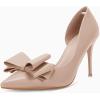 imageWomens Bow Heels Closed Pointed Toe Dress Shoes Stiletto Slip on Wedding PumpsNude