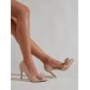 imageWomens Bow Heels Closed Pointed Toe Dress Shoes Stiletto Slip on Wedding PumpsNude