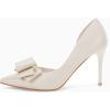 imageWomens Bow Heels Closed Pointed Toe Dress Shoes Stiletto Slip on Wedding PumpsWhite
