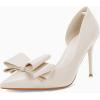 imageWomens Bow Heels Closed Pointed Toe Dress Shoes Stiletto Slip on Wedding PumpsWhite