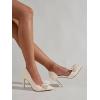 imageWomens Bow Heels Closed Pointed Toe Dress Shoes Stiletto Slip on Wedding PumpsWhite