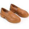 imageWomens Platform Penny Loafers Comfort Chunky Heel Slip On Business Work Dress ShoesKhaki