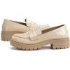 imageWomens Platform Penny Loafers Comfort Chunky Heel Slip On Business Work Dress ShoesLight Khaki