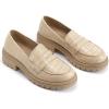 imageWomens Platform Penny Loafers Comfort Chunky Heel Slip On Business Work Dress ShoesLight Khaki