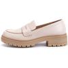 imageWomens Platform Penny Loafers Comfort Chunky Heel Slip On Business Work Dress ShoesNude
